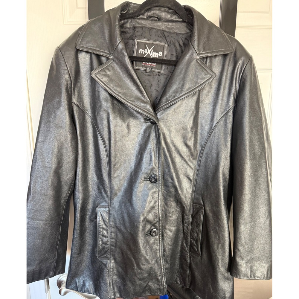 Wilsons Maxima Black Leather Jacket Womens XL Coat Genuine Leather